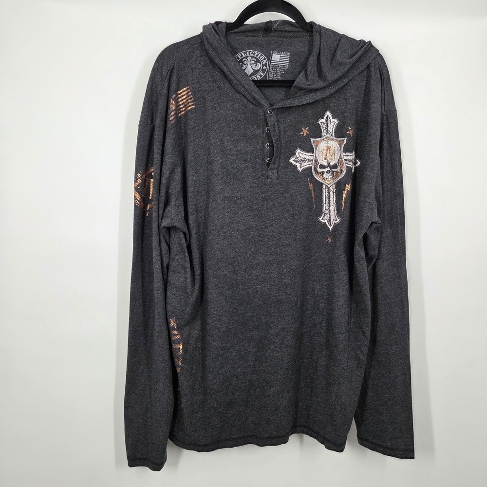 Affliction Live Fast Men's Long Sleeve with Hood Size 2XL Large Graphic Cross